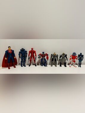 Mixed Action Figure Lot of 8 - Superman, Halo Spartan, Toxin, Optimus Prime